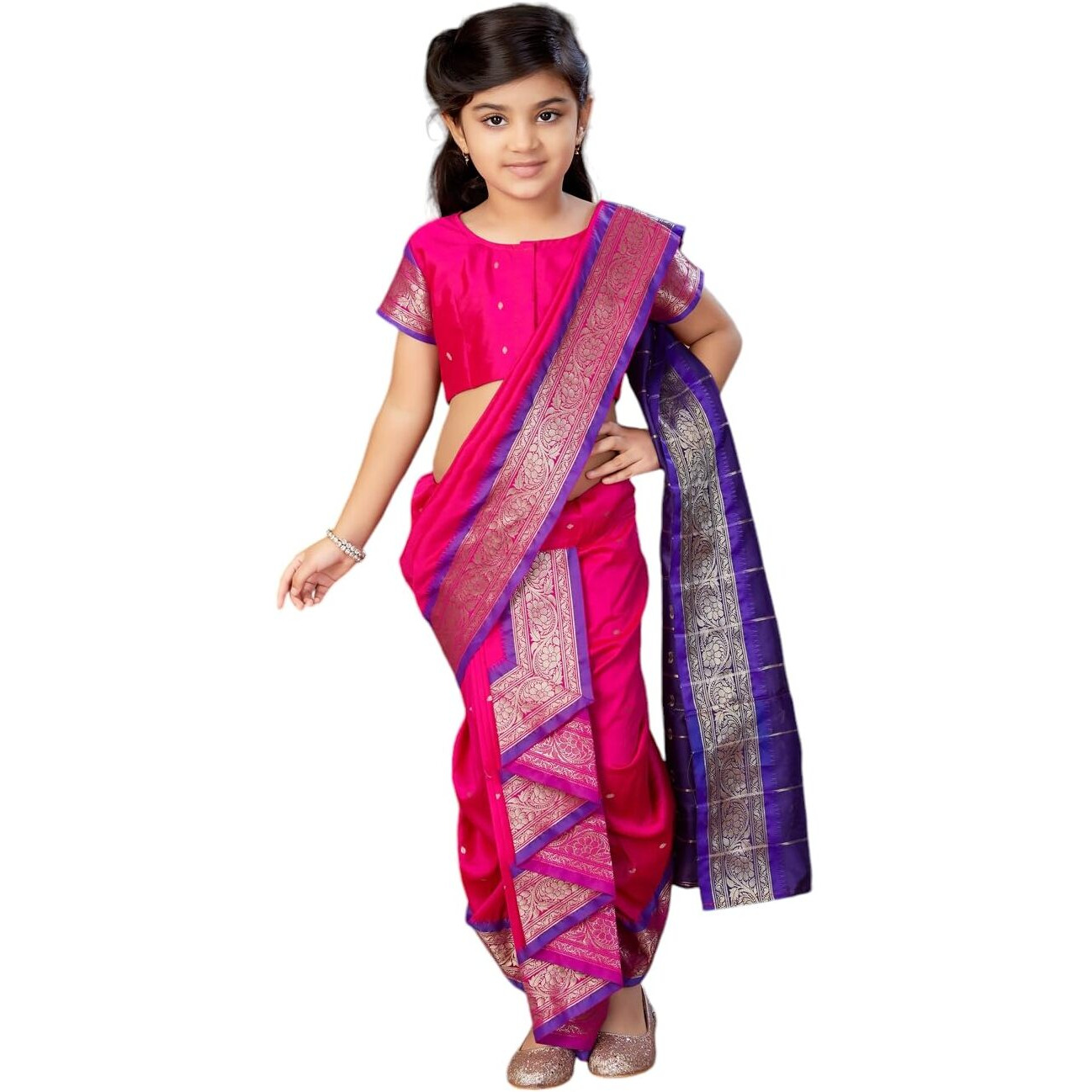 Aarika Girls Ethnic Wear Rani Colour Mastani Silk Saree (3-9 Years)
