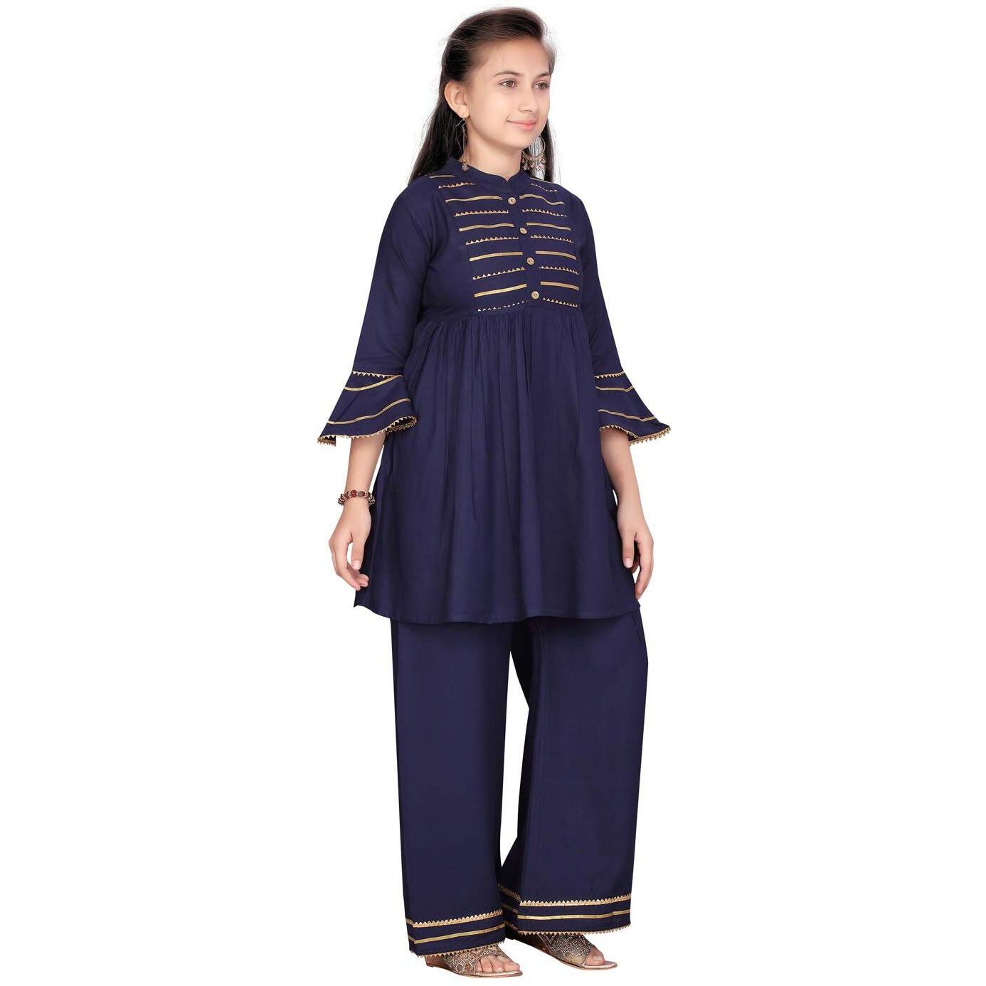 Aarika Girl's Cotton Kurti Palazzo Set (Jn_Pl-B-3_Navy Blue