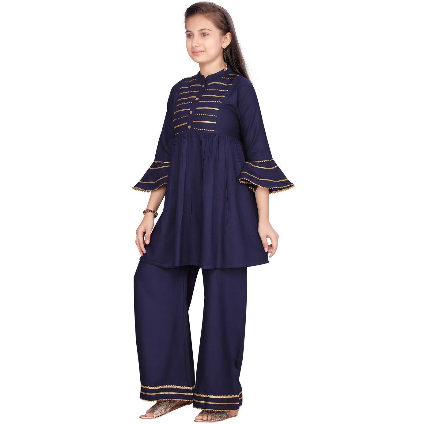 Aarika Girl's Cotton Kurti Palazzo Set (Jn_Pl-B-3_Navy Blue