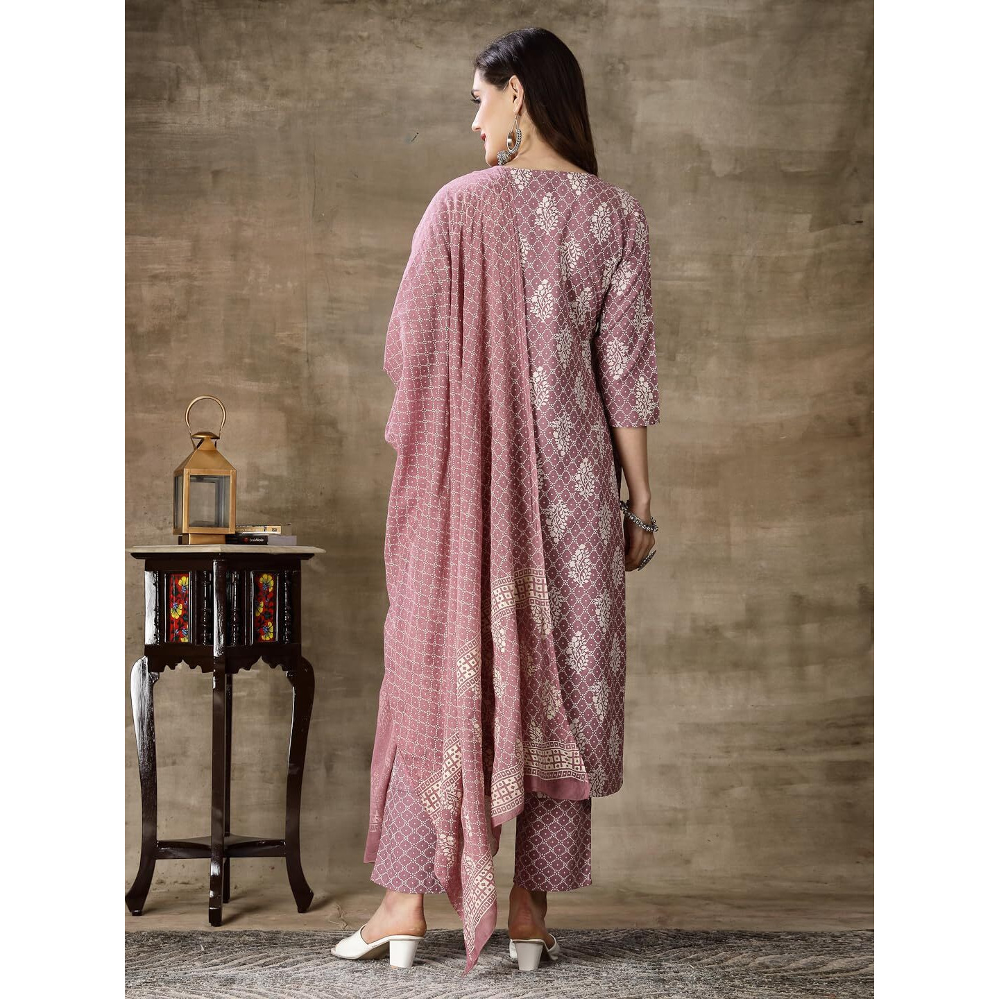 Stylum Women's Printed & Embroidered Rayon Straight Kurta Pant Dupatta Set (Kpdmauvekohli44_Mauve, Xxl)