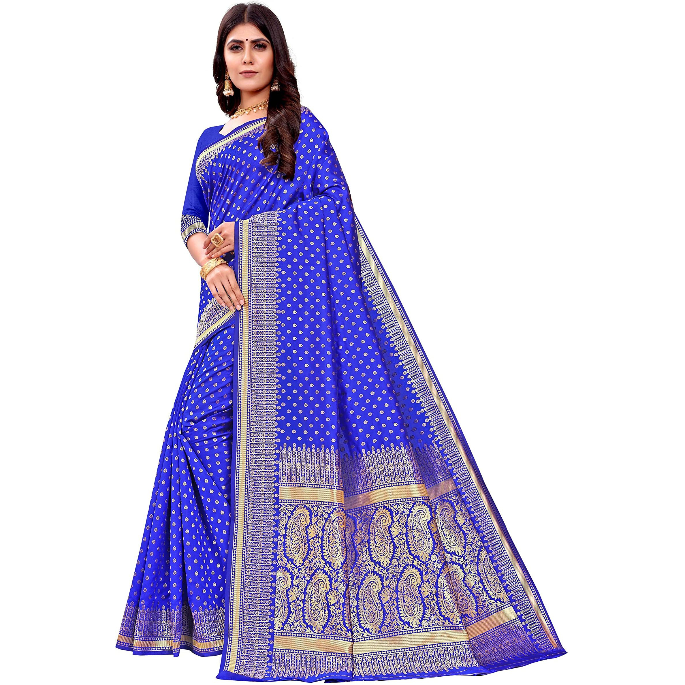 Sugathari Women's Art Silk Royal Blue Kanchipuram Saree (San Pari 123 R Blue)