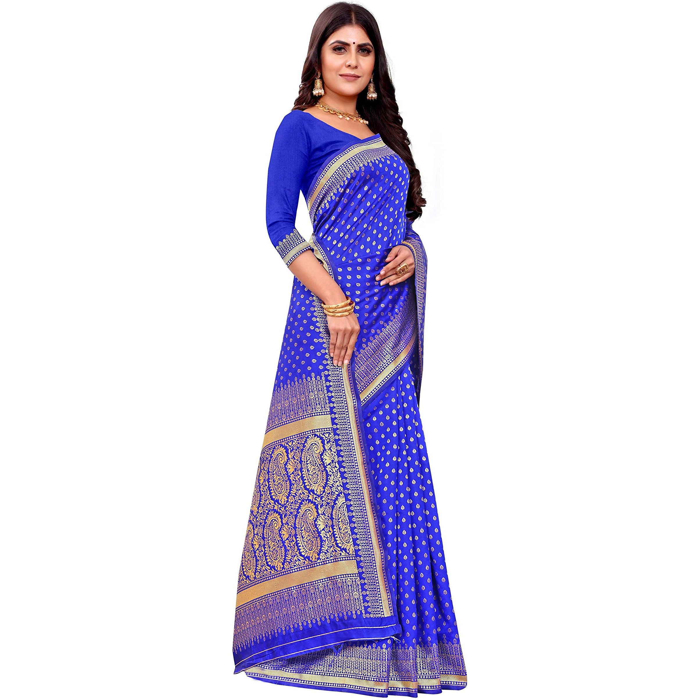 Sugathari Women's Art Silk Royal Blue Kanchipuram Saree (San Pari 123 R Blue)