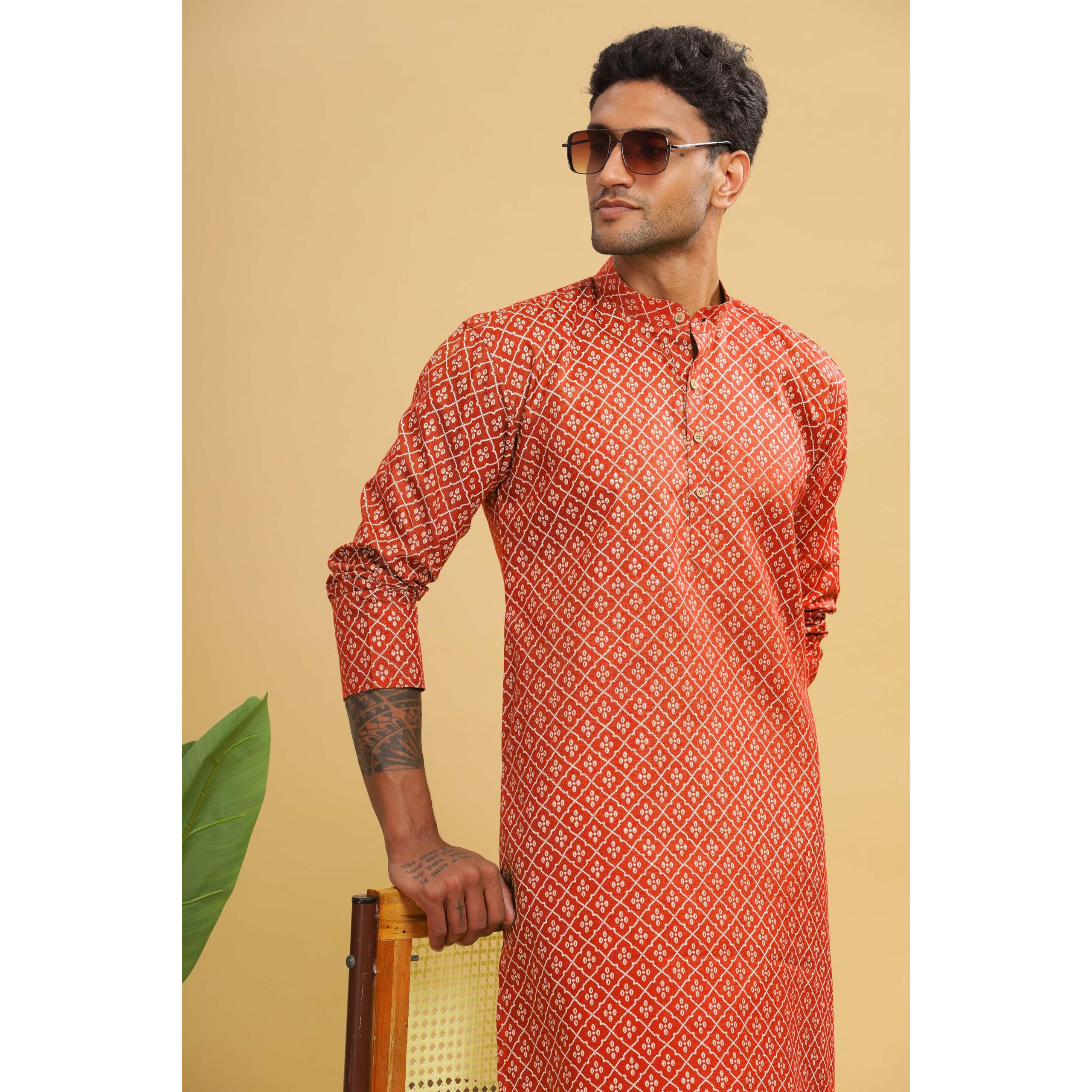 Be Active Men's Cotton Regular Kurta (C-399-2_L_Red)