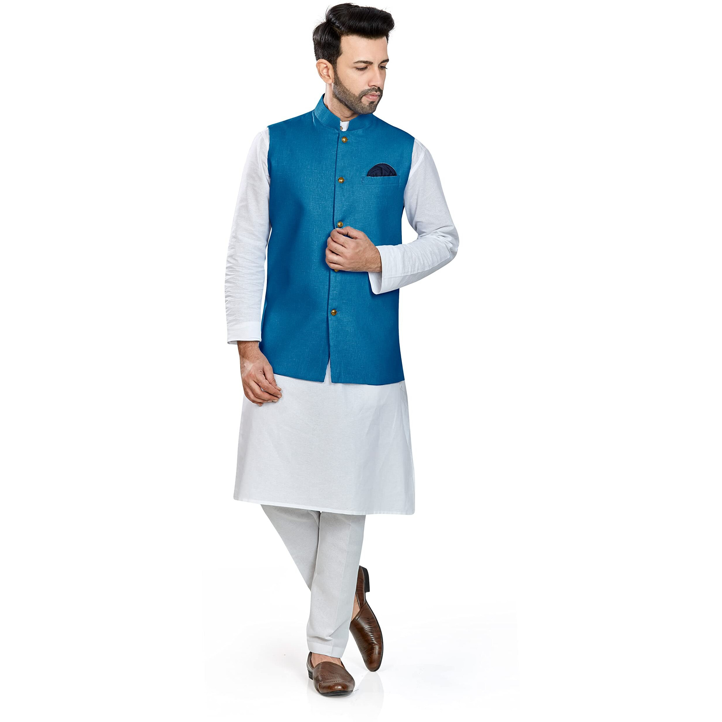 Be Active Men's Linen Nehru Jacket/Waistcoat | Rfkt0001-17 (Blue)-S