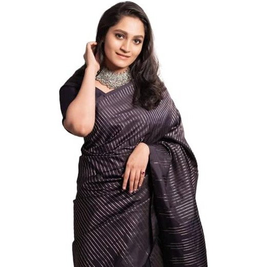 Flosive Women's Banarasi Silk Pure Jacquard Saree With Blouse (Royal Black)