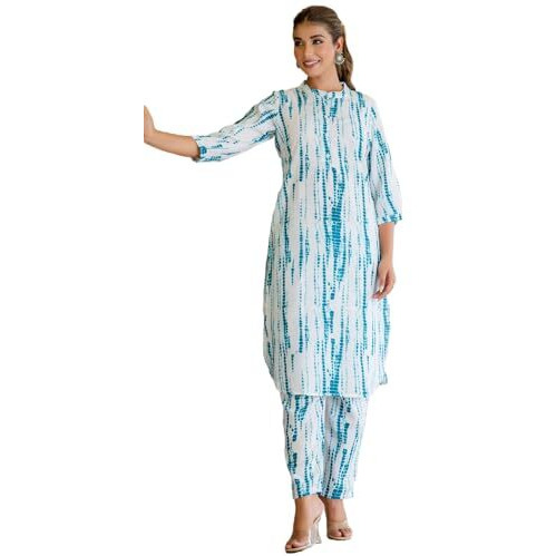 Lookmark Women's Printed Cotton Blend Straight Kurta Pant Set - Elegant Ethnic Wear Ensemble For Modern Women, Perfect For Any Occasion (Az-Lm-P3-Ks2119-M) Sky Blue
