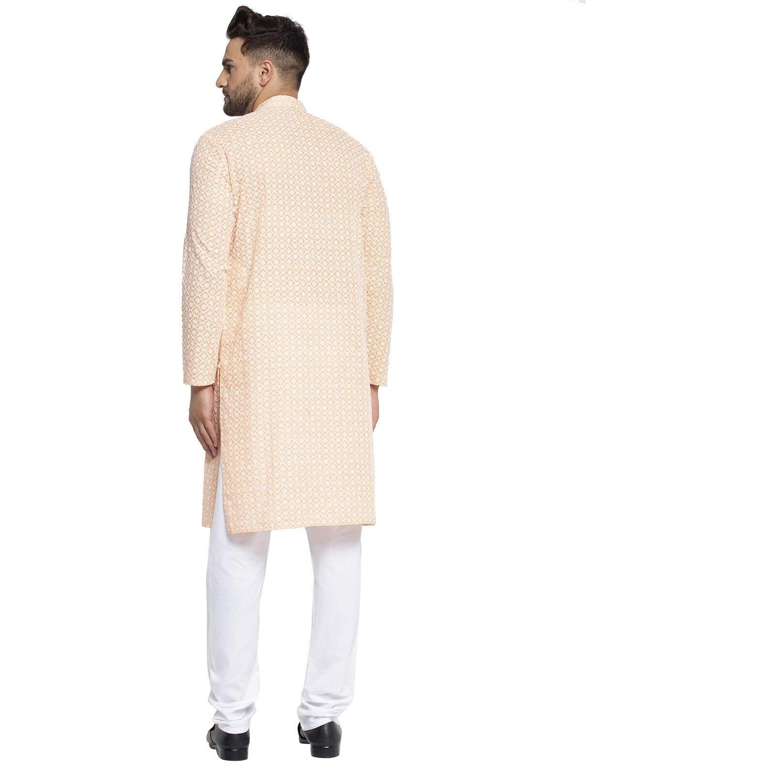 Jompers Men's Embroidered Pure Cotton Kurta Pyjama Set. (Orange,L)