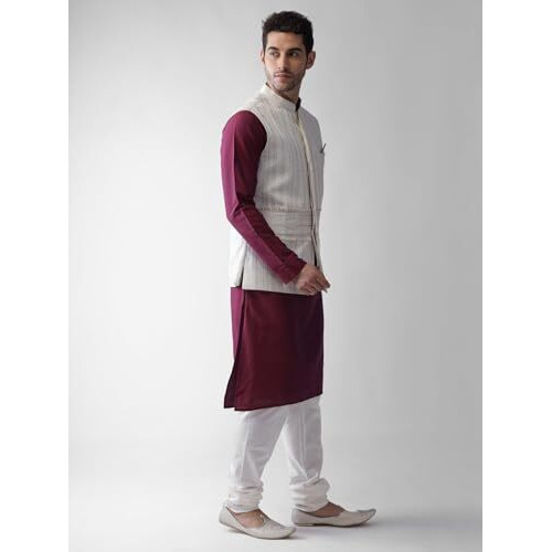 Kisah Kurta Pajama Set For Men With Modi Jacket  Ethnic Kurta For Man | Wedding Dress Set & Traditional Outfit, White Maroon, 40