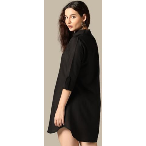 Greciilooks Women Rayon Western Regular Fit Western Dress (Black, Small)