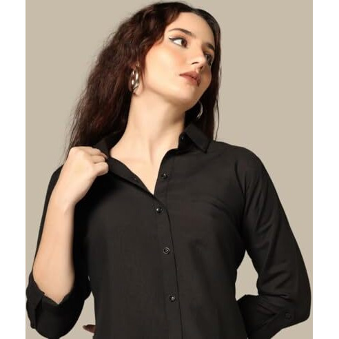 Greciilooks Women Rayon Western Regular Fit Western Dress (Black, Small)