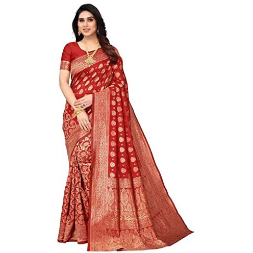 Shasmi Sarees Women's Art Silk Red Kanchipuram Saree (San Pari 161 Red)