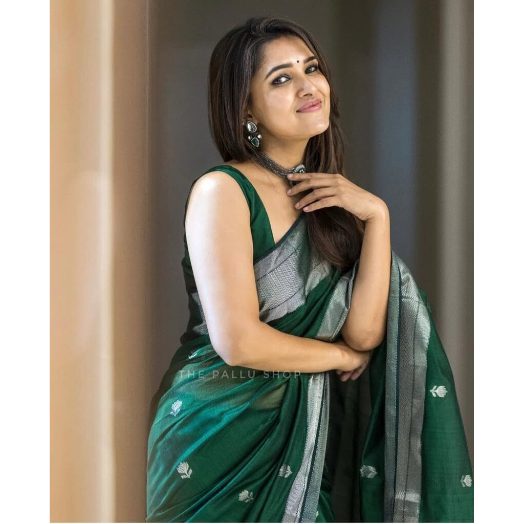 Flosive Women's Cotton Woven Soft Silk Saree With Blouse Piece Multicolor (Green)