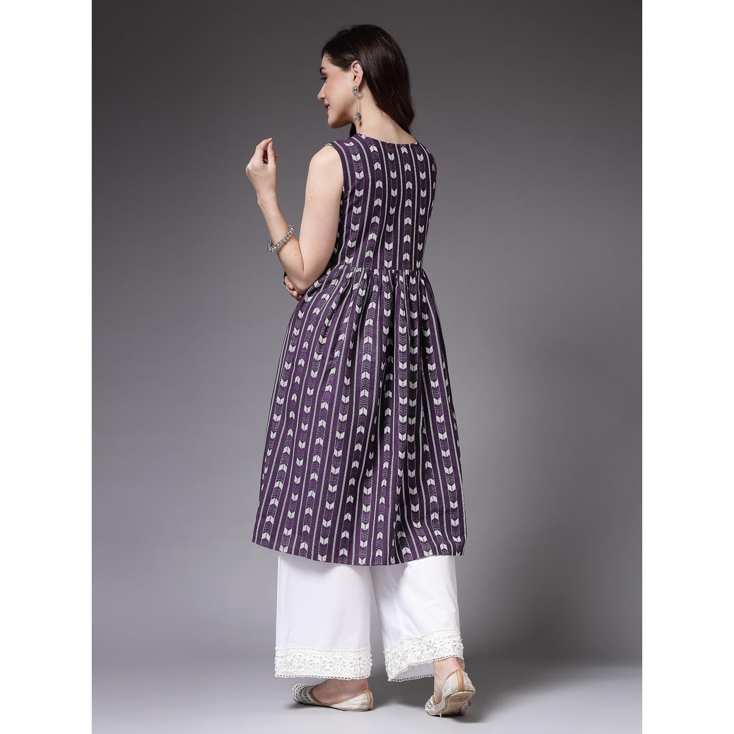 Stylum Women's Self Designed Cotton Blend Naira Cut Kurta (Rasin38_Purple, M)