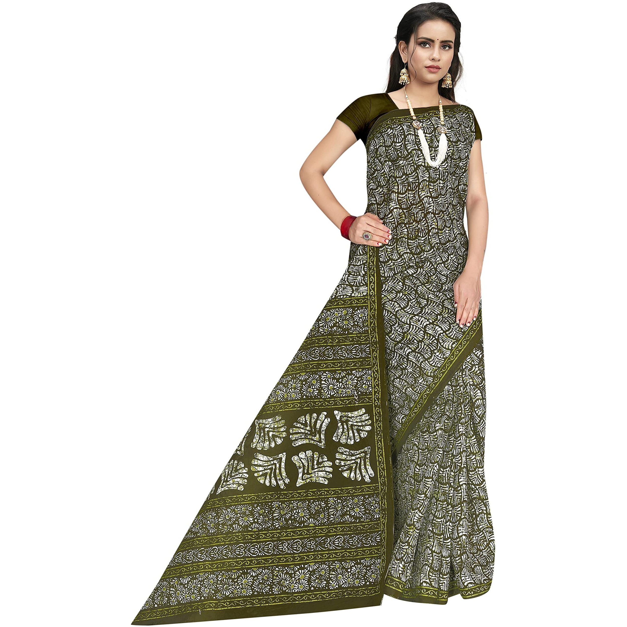 Tamaira Fashion Women's Plain Weave Pure Cotton Saree Without Blouse Piece(1654_Mehndigreen)