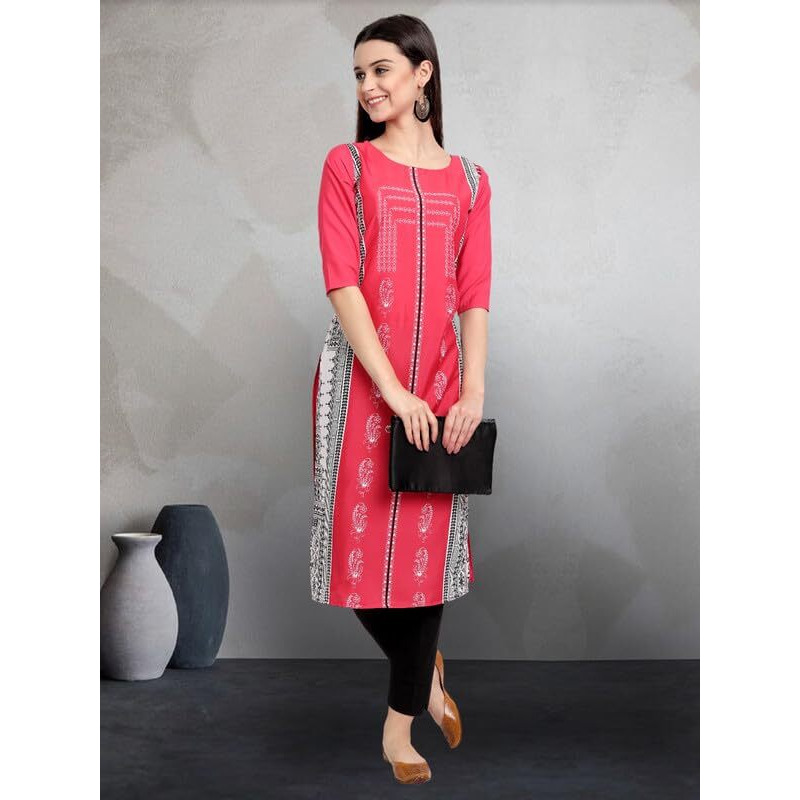 Pinkmint Elegant Printed Crepe Kurti's For Women's Ll Fashionable Kurti Ll Stright Round Neck Kurti (Pack Of 6)