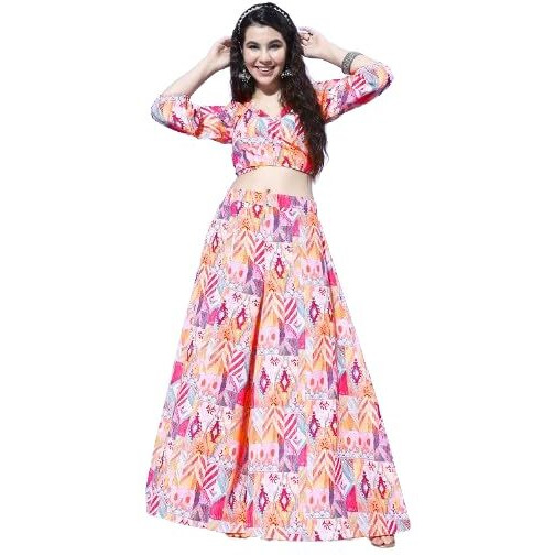 Varanga Women Multi Colour Abstract Printed Wrap Top Paired With Tonal Printed Flared Bottom