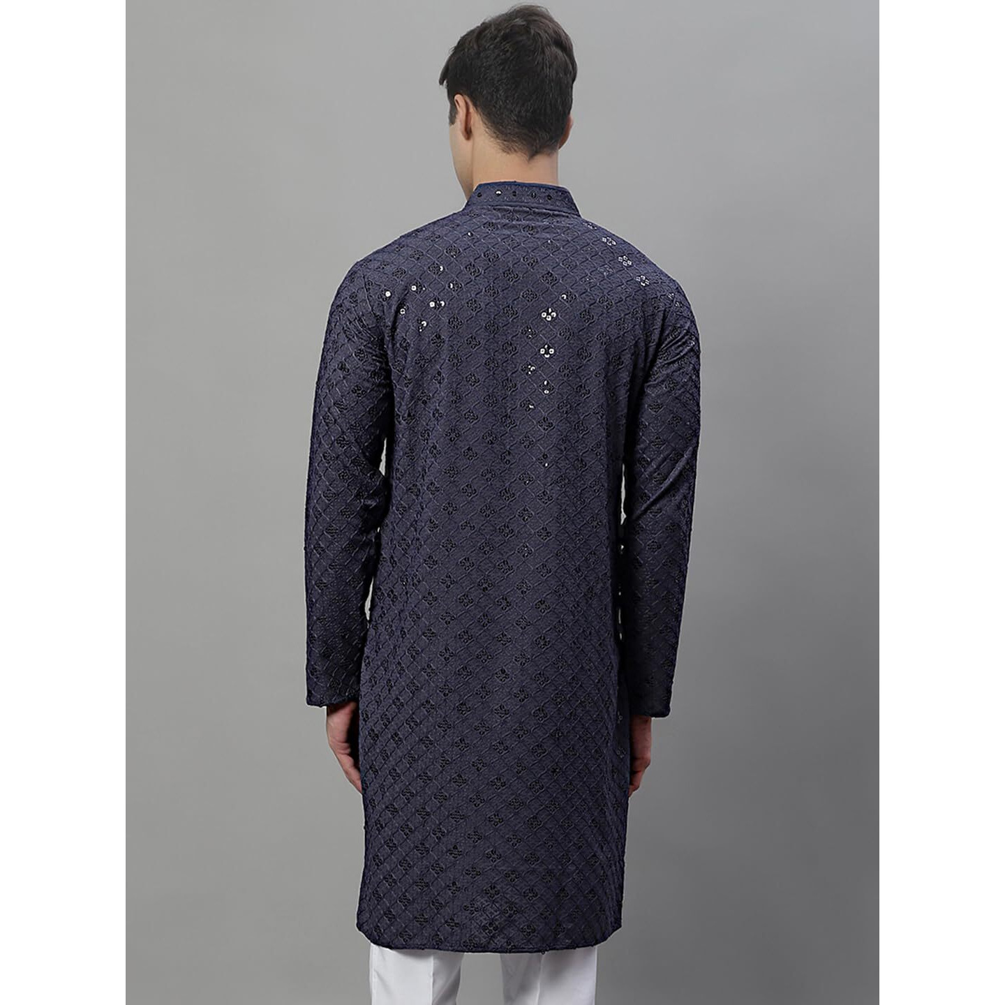 Jompers Men's Chikankari Embroidered And Sequence Kurtas Only (Grey, Xl)