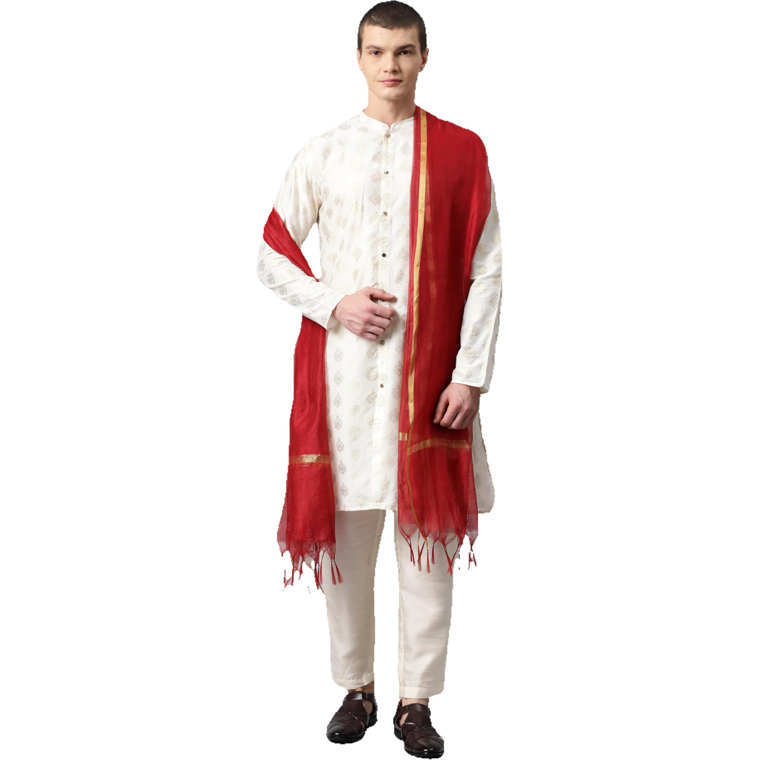 Weavers Villa Poly Silk Ethnic Maroon Woven Dupatta For Men (2.20 Mtrs)
