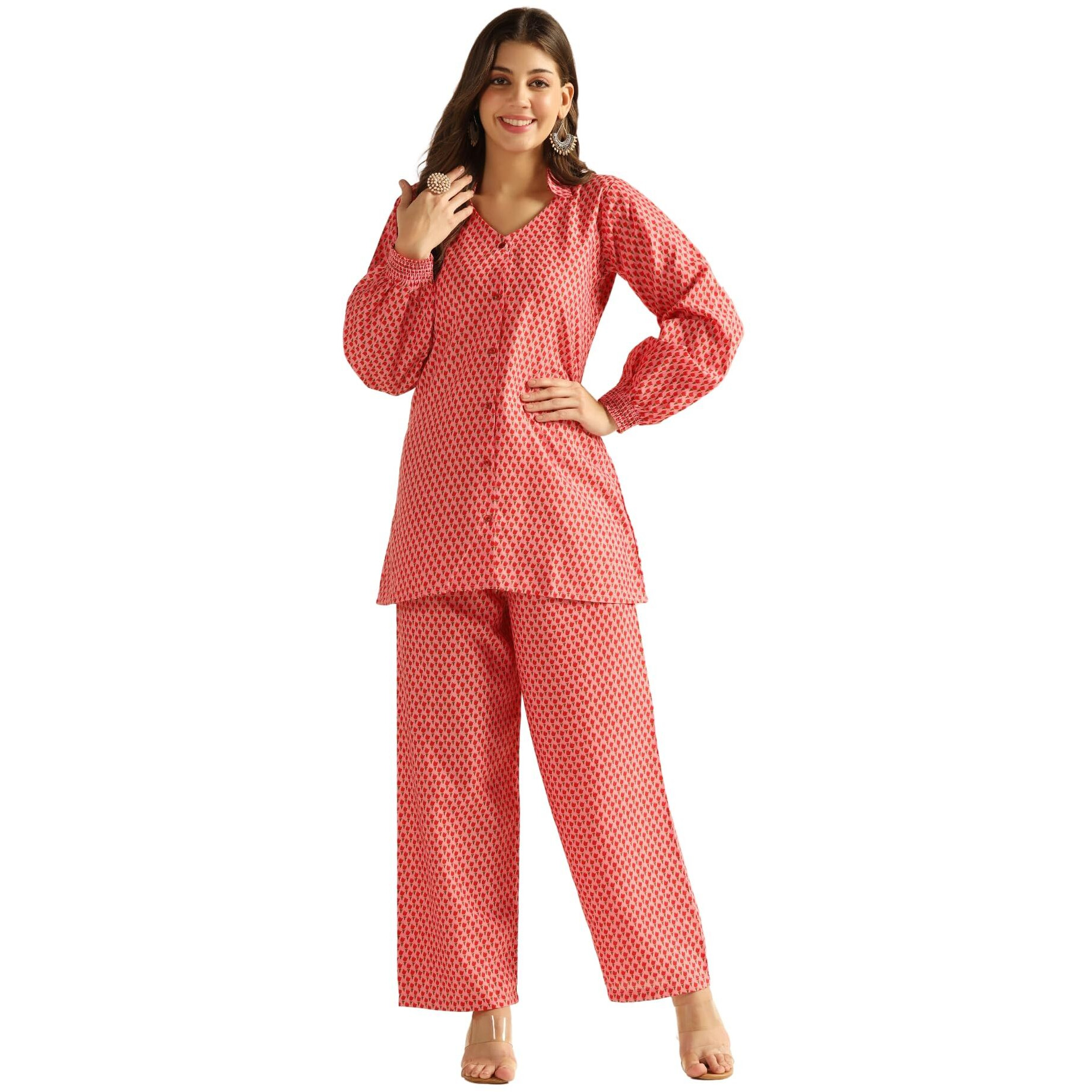 Leriya Fashion Ethnic Co Ord Set | Casual Wear Pant Top Set | Fancy Co-Ord Set | Full Pair Set | Women Kurta Sets Kurtis | Pack Of 2 | Women Kurti Set With Pant (Small, Pink)
