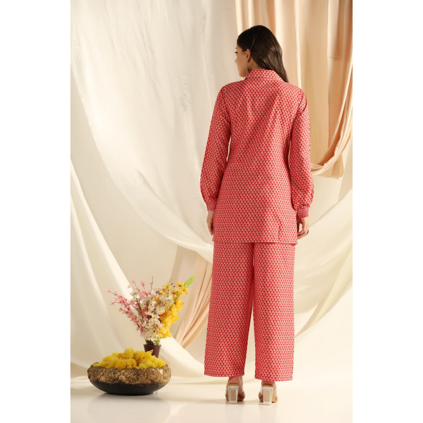 Leriya Fashion Ethnic Co Ord Set | Casual Wear Pant Top Set | Fancy Co-Ord Set | Full Pair Set | Women Kurta Sets Kurtis | Pack Of 2 | Women Kurti Set With Pant (Small, Pink)