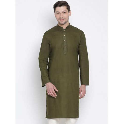 Lymio Men Kurta || Kurta For Men || Men's Cotton Blend Kurta || Long Slevee Kurta (Men-Kurta) (2Xl, Mahendi)