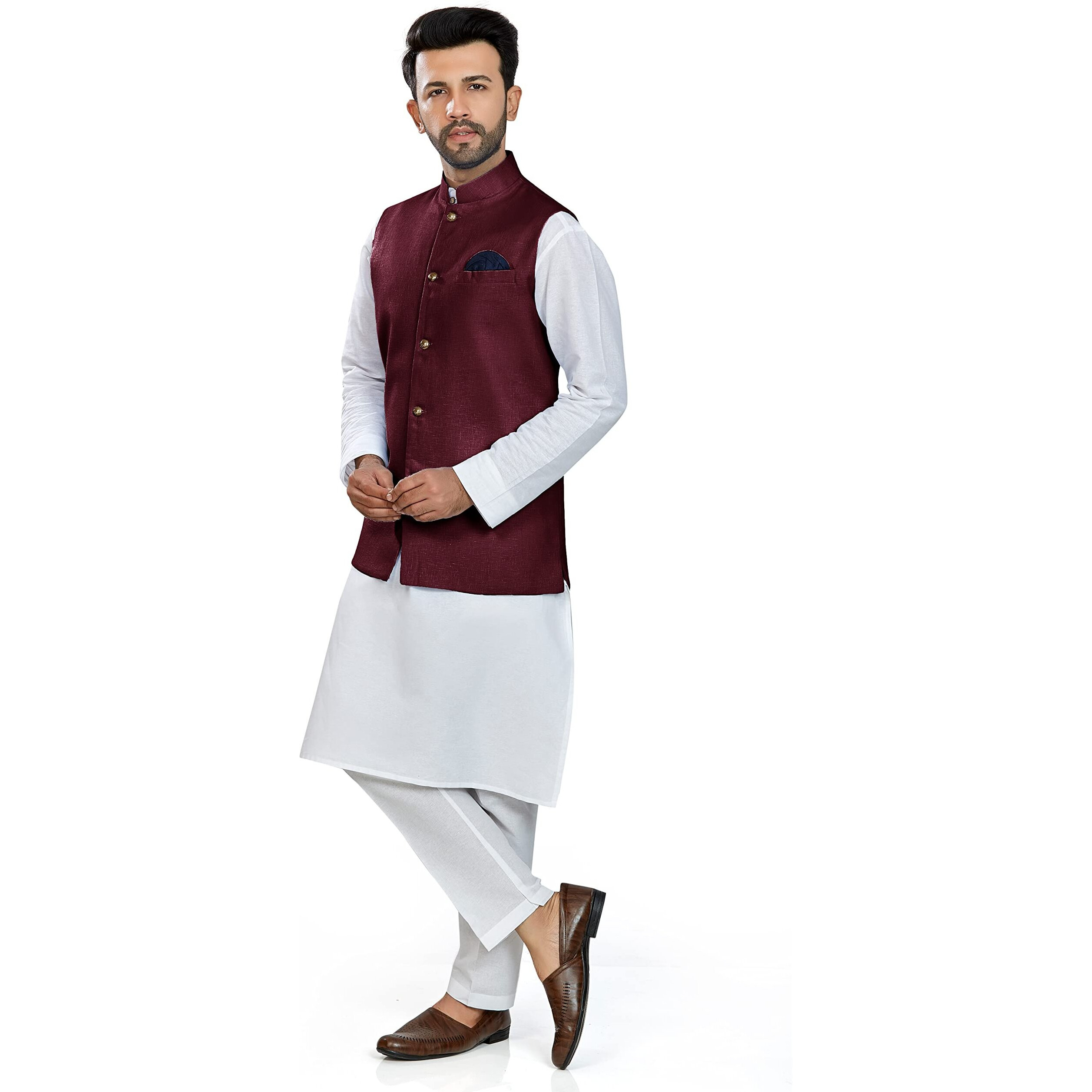 Be Active Men's Linen Blend Nehru Jacket With Mandarin Collar || Ethnic Koti For Men || Men Koti Formal|| Men Koti Wedding (Rfkt0001-18 (Maroon)-Xl)