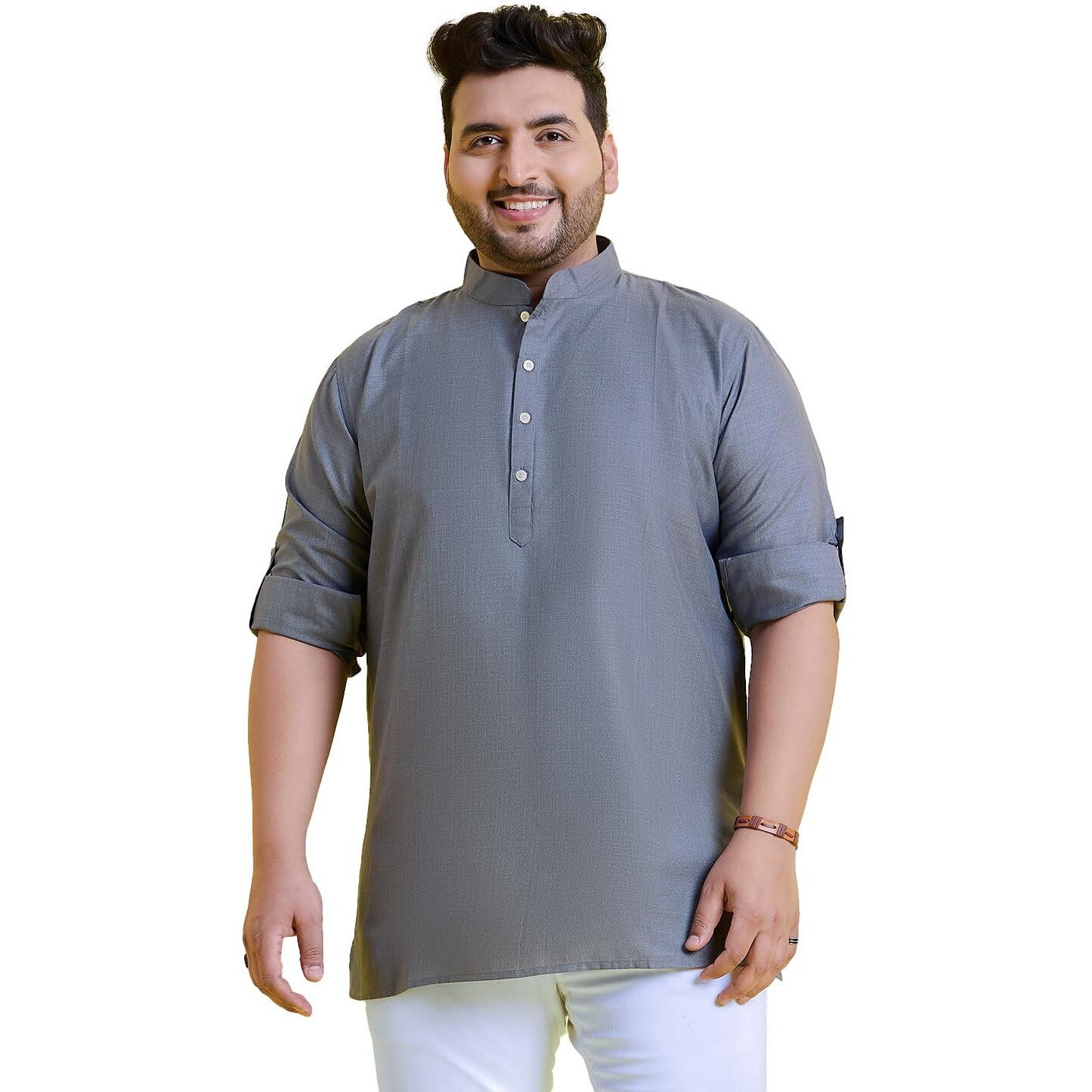 Bigbanana Plus Size Men's Regular Fit Solid Short Kurta (Pollan-Grey,Grey,7Xl)