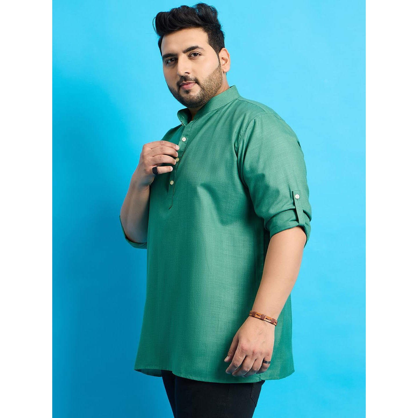 Bigbanana Plus Size Men's Regular Fit Solid Short Kurta (Pollan-Grey,Grey,7Xl)