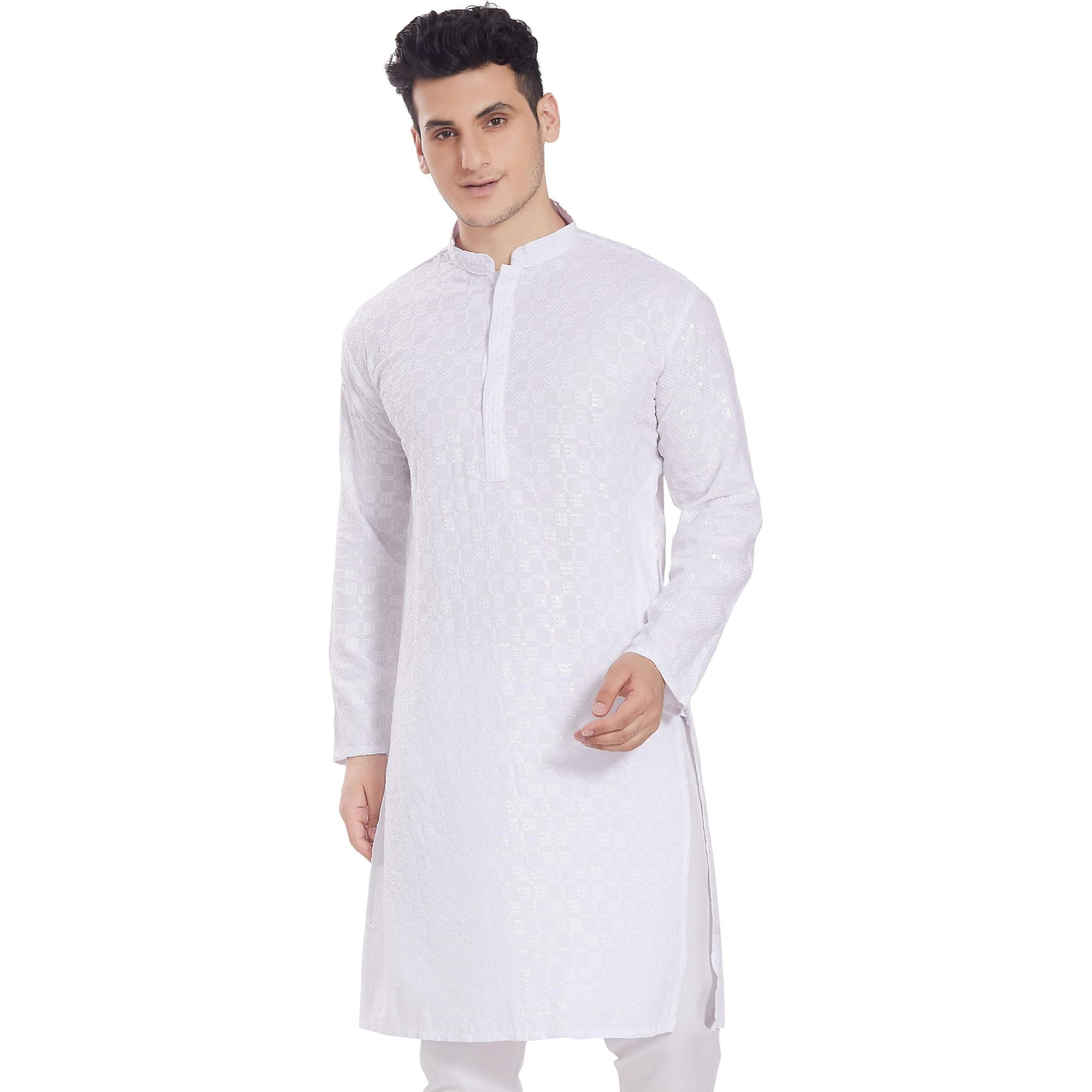 Divisive Men's Embroidered Cotton Blend Only Slim Fit Kurta (Dkrt276_Xl_White)