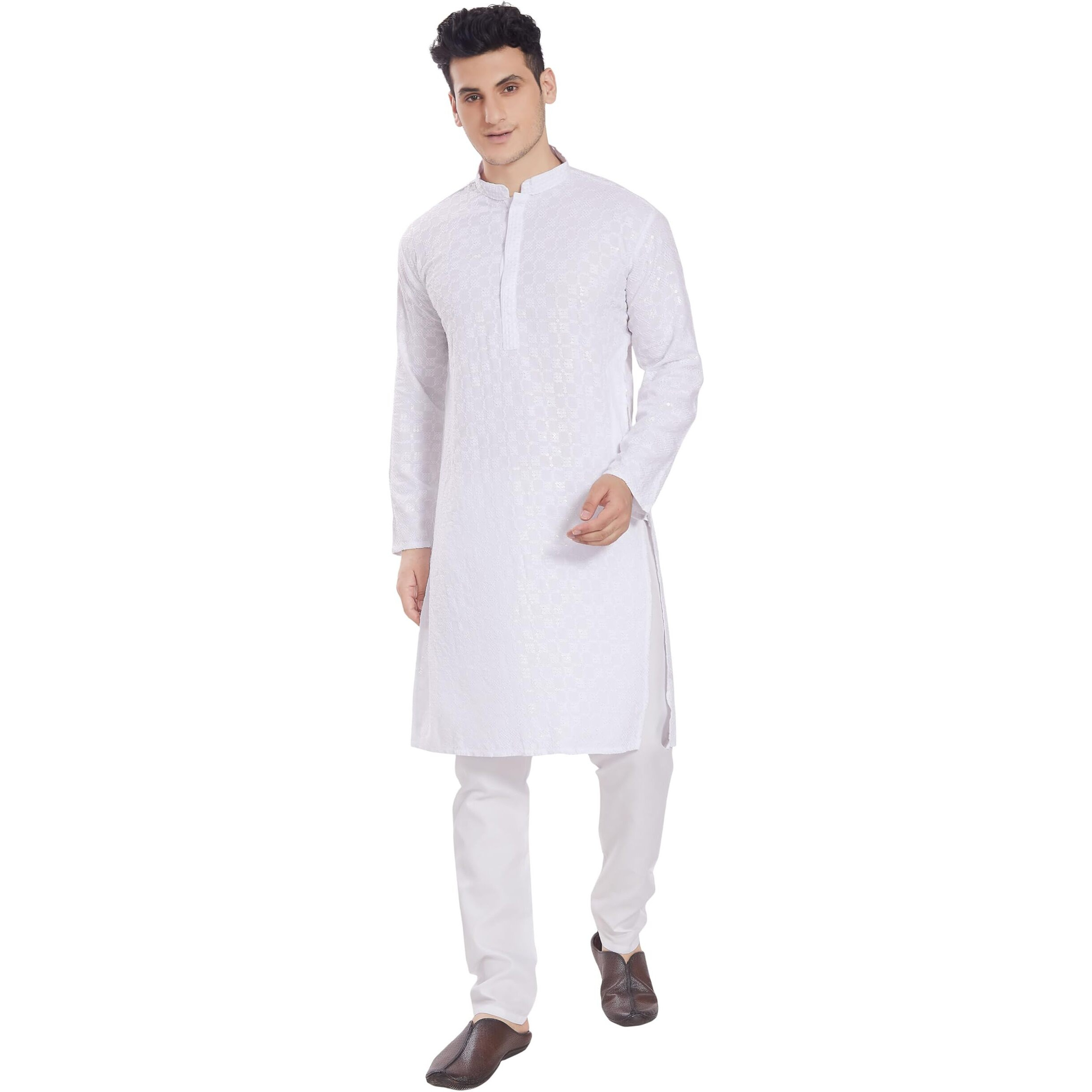 Divisive Men's Embroidered Cotton Blend Only Slim Fit Kurta (Dkrt276_Xl_White)