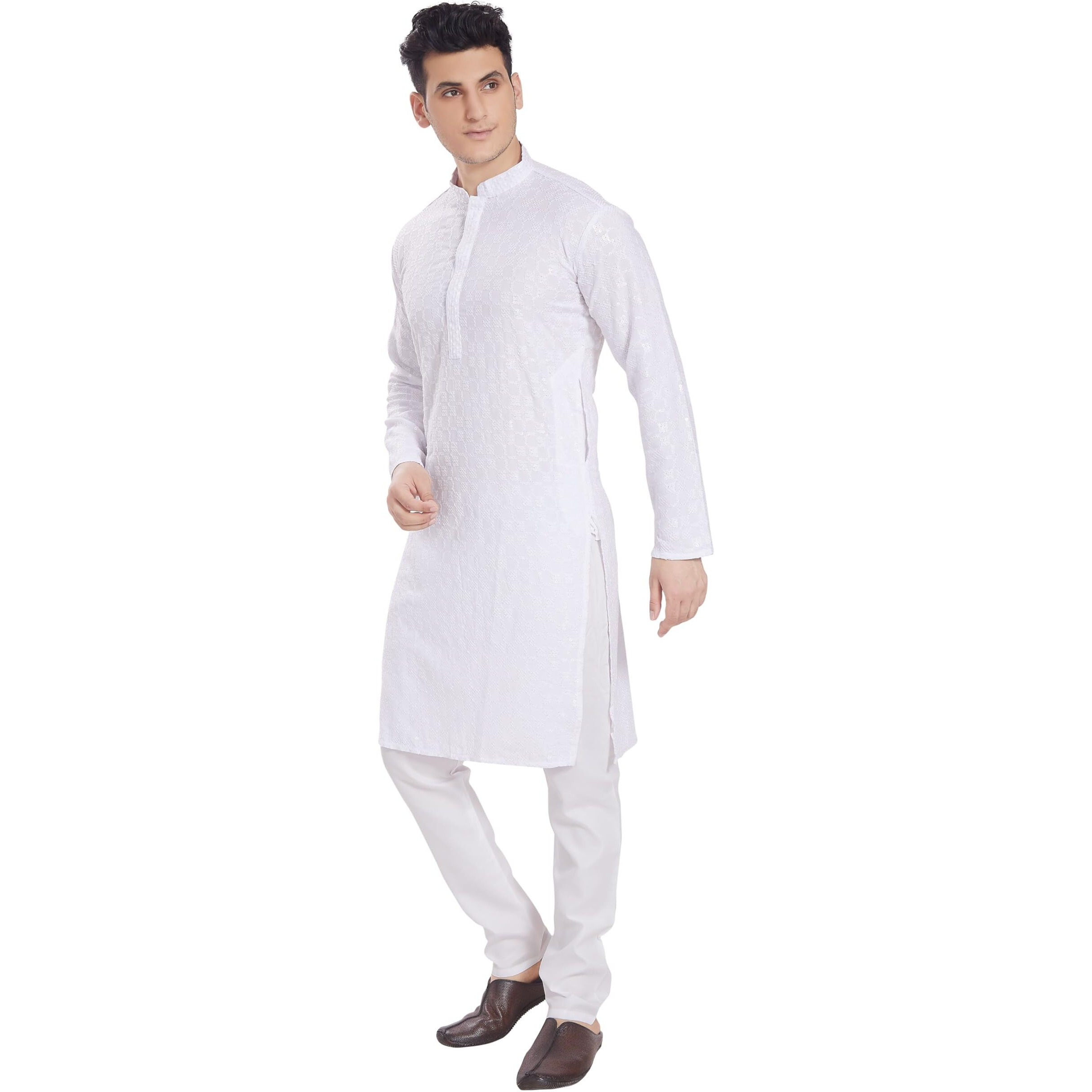Divisive Men's Embroidered Cotton Blend Only Slim Fit Kurta (Dkrt276_Xl_White)