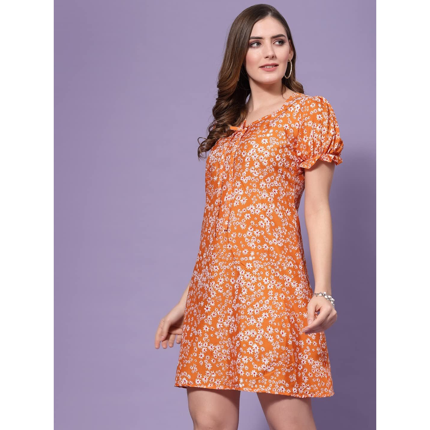 Oomph Dress For Women Stylish| Summer Vacation Style |Floral Print Puff Sleeve Dress | Lightweight Flared Maxi For Casual & Holiday Wear