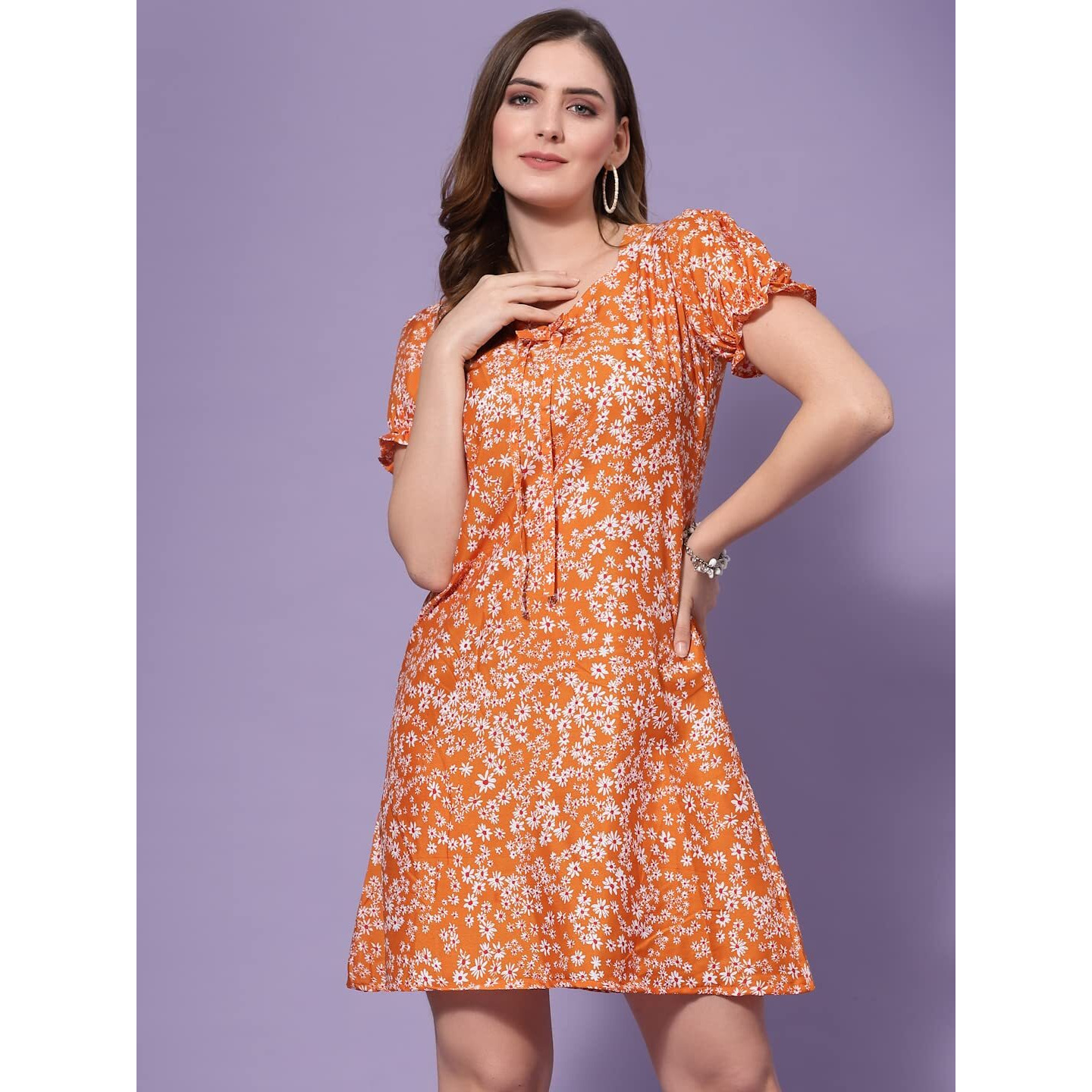 Oomph Dress For Women Stylish| Summer Vacation Style |Floral Print Puff Sleeve Dress | Lightweight Flared Maxi For Casual & Holiday Wear