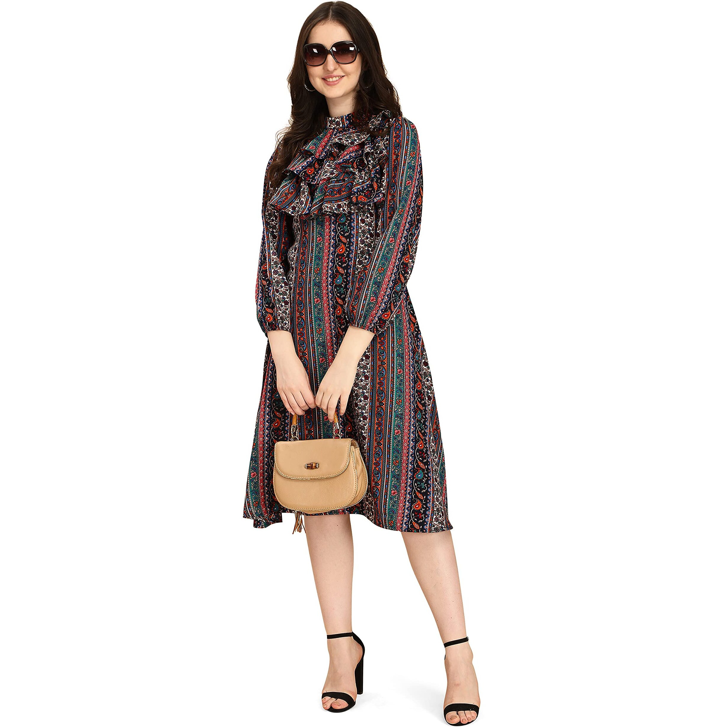 Oomph Women's Western & Fusion Wear Midi Dresses For Women, Multicolor - Md309