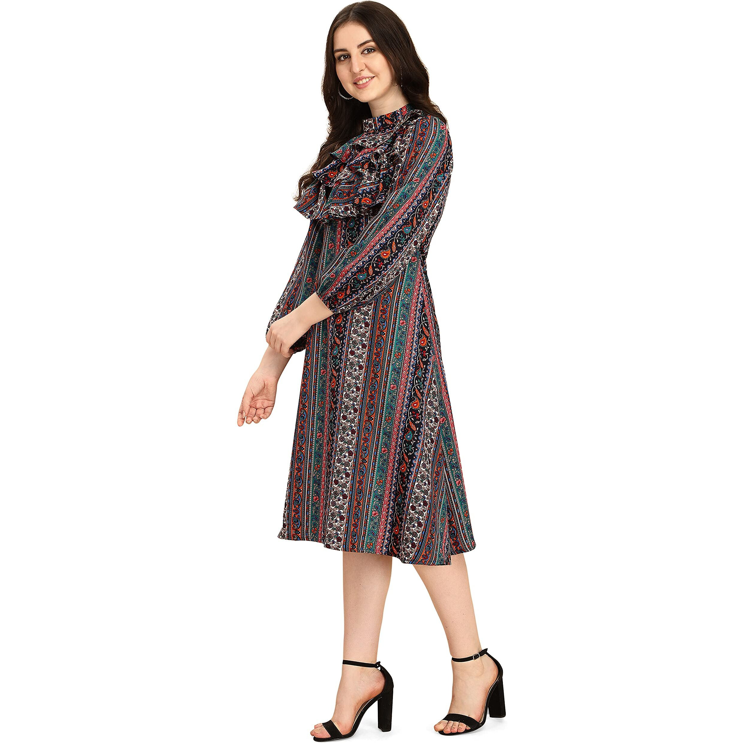 Oomph Women's Western & Fusion Wear Midi Dresses For Women, Multicolor - Md309