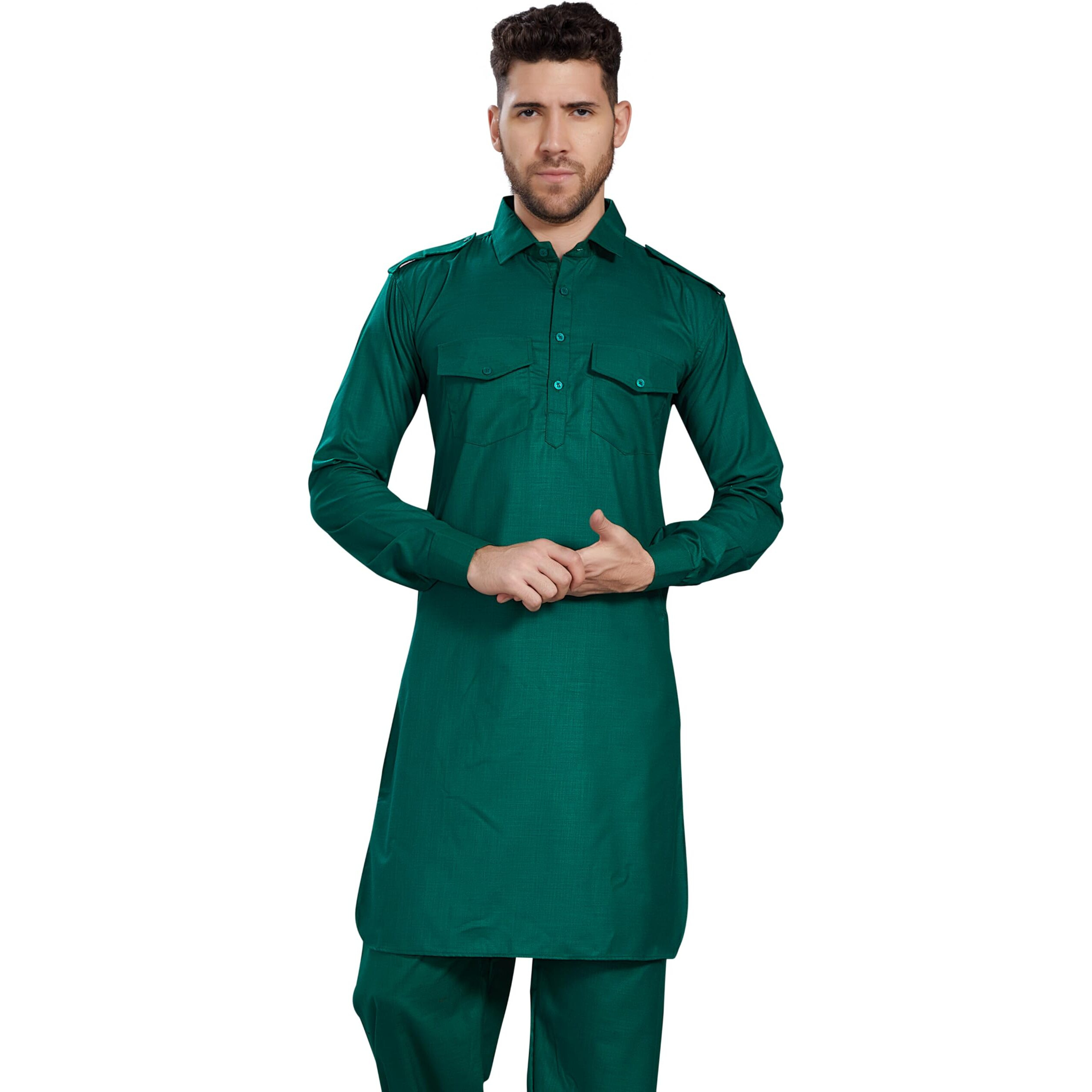 Divisive Men's Cotton Blend Pathani Kurta Pyjama Set (Dkrt463_Xxl_Green)
