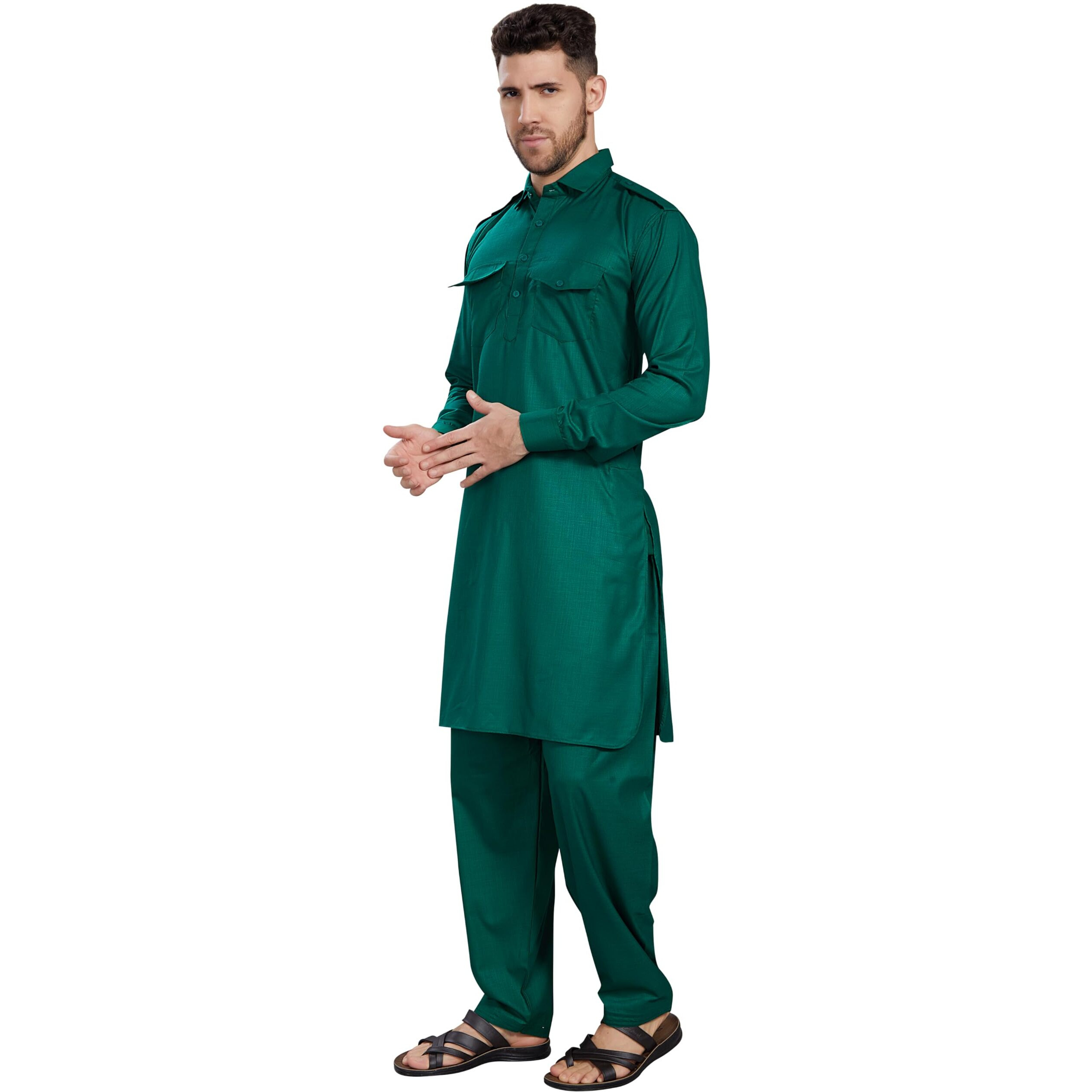 Divisive Men's Cotton Blend Pathani Kurta Pyjama Set (Dkrt463_Xxl_Green)