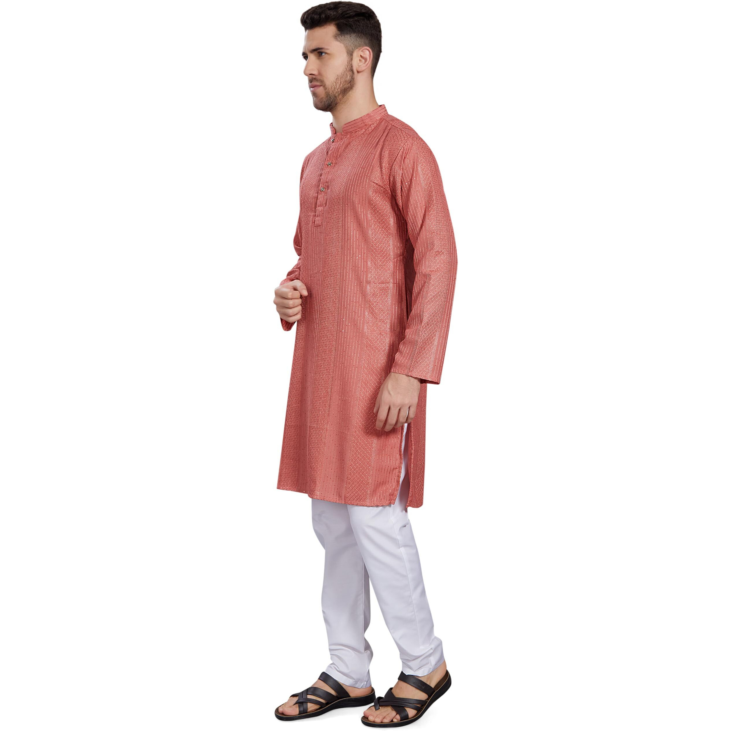 Divisive Men's Thread Embroidered Cotton Blend Only Slim Fit Kurta (Dkrt773_Xl_Peach)