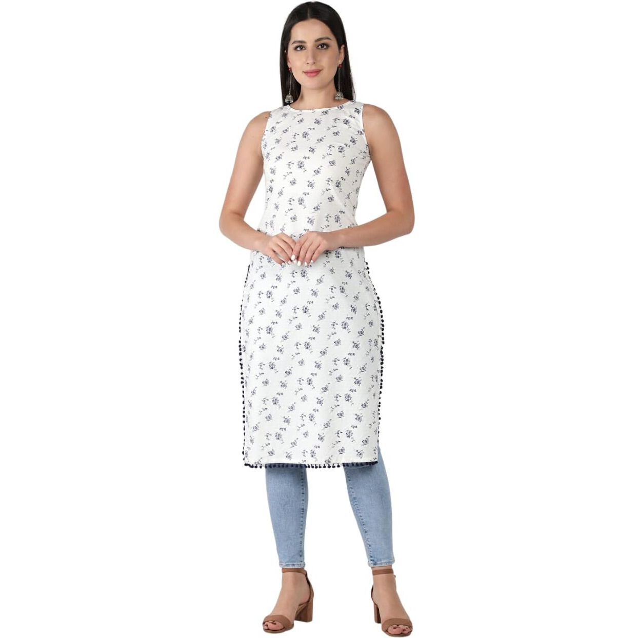Patlani Women's Micro Crepe Full Stitched Kurti. White