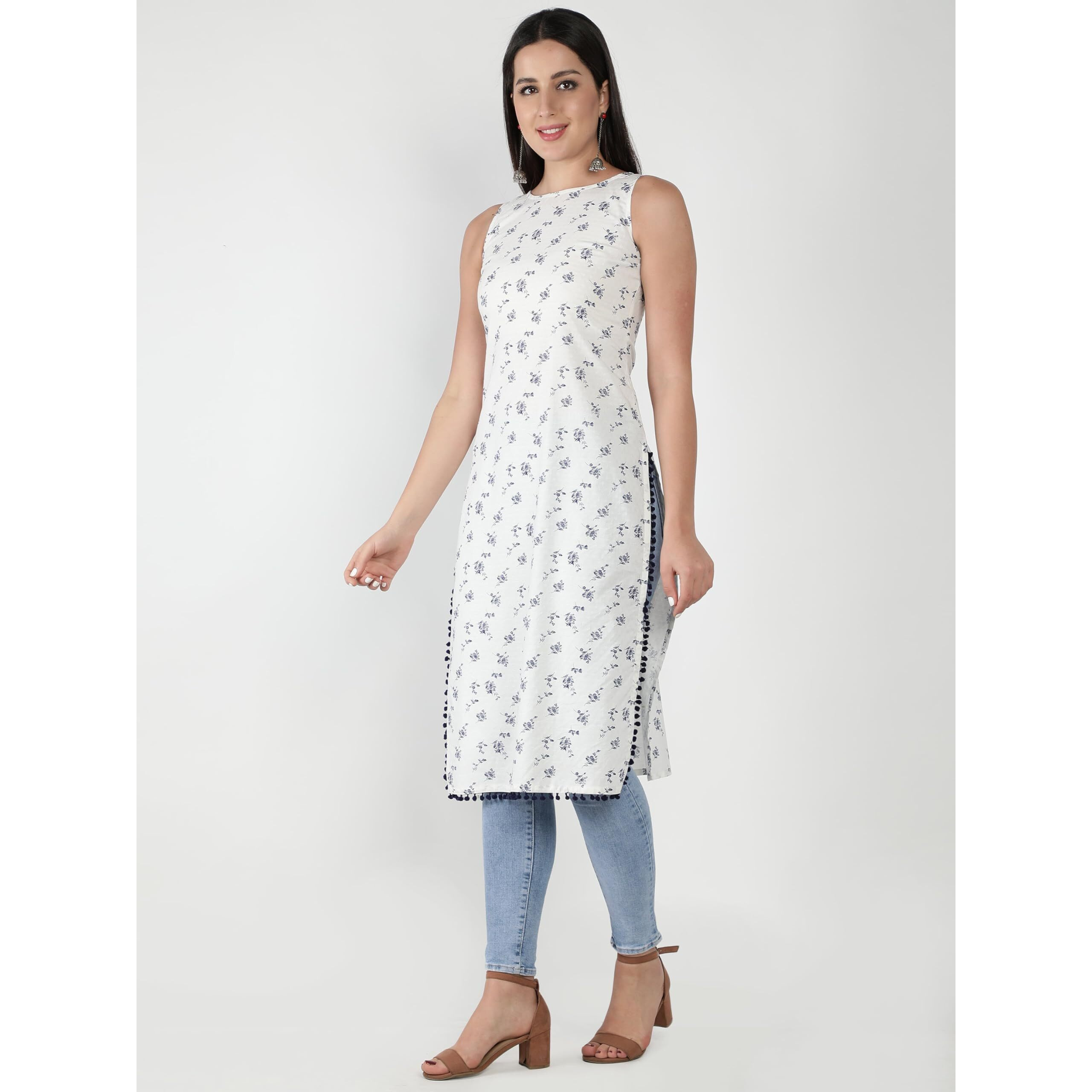 Patlani Women's Micro Crepe Full Stitched Kurti. White