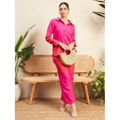 Fabnex Women's Adult Pink Long Sleeve Cotton Rayon Blend Kurta Set With Dupatta - K-105-107