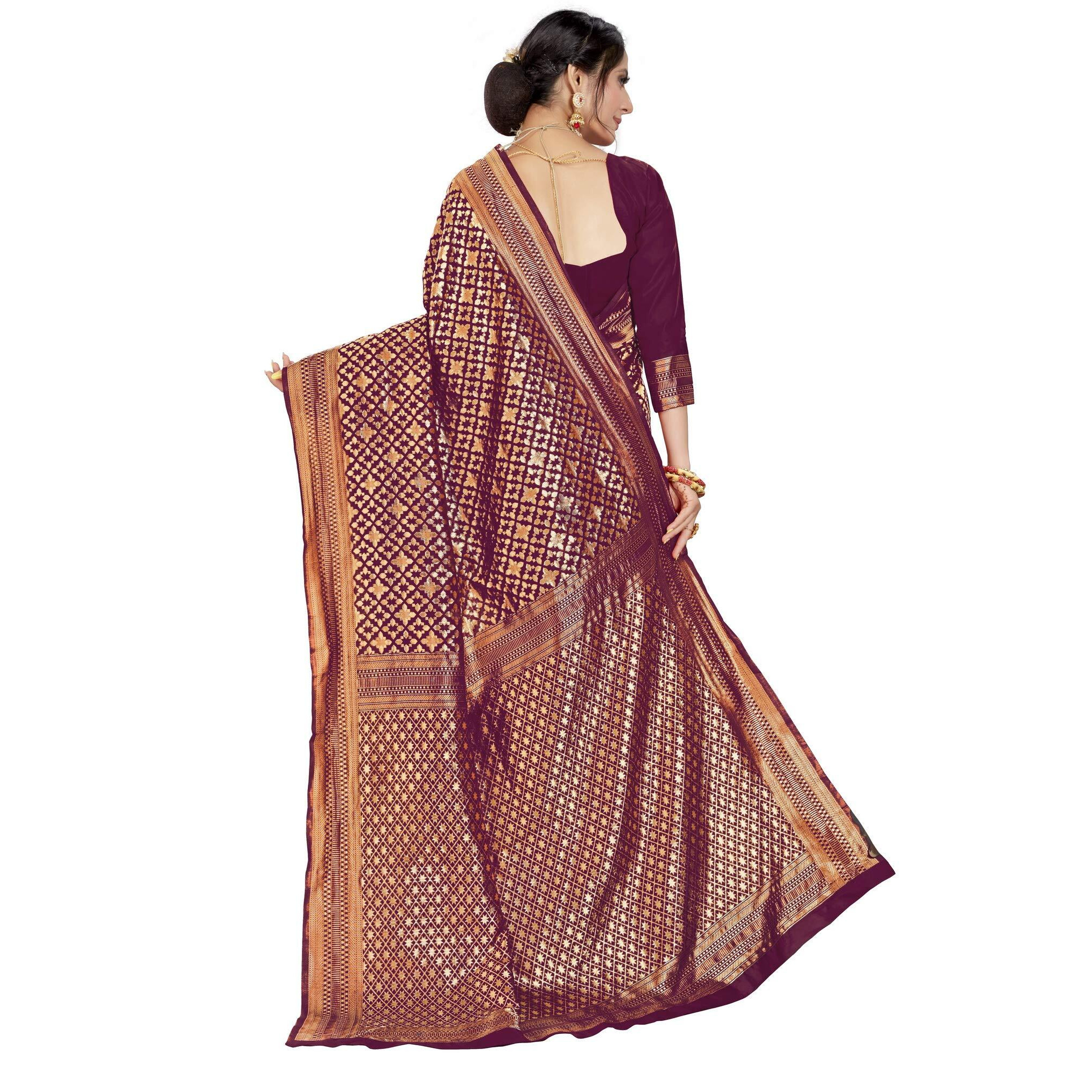 Glory Sarees Women's Banarasi Silk Saree (Kara130Wine_Wine)