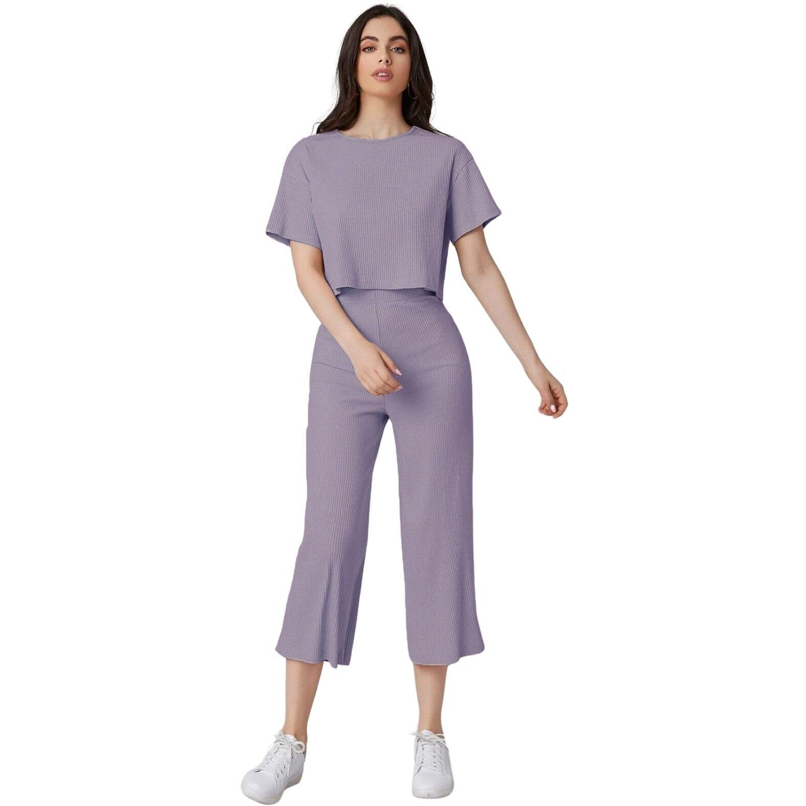 Greciilooks Ribbed A-Line Standard Length Floral Printed Rayon Western Co-Ord Set For Women(Available In 2Xl And 3Xl) (Gl-W1787&Tr846_Pruple