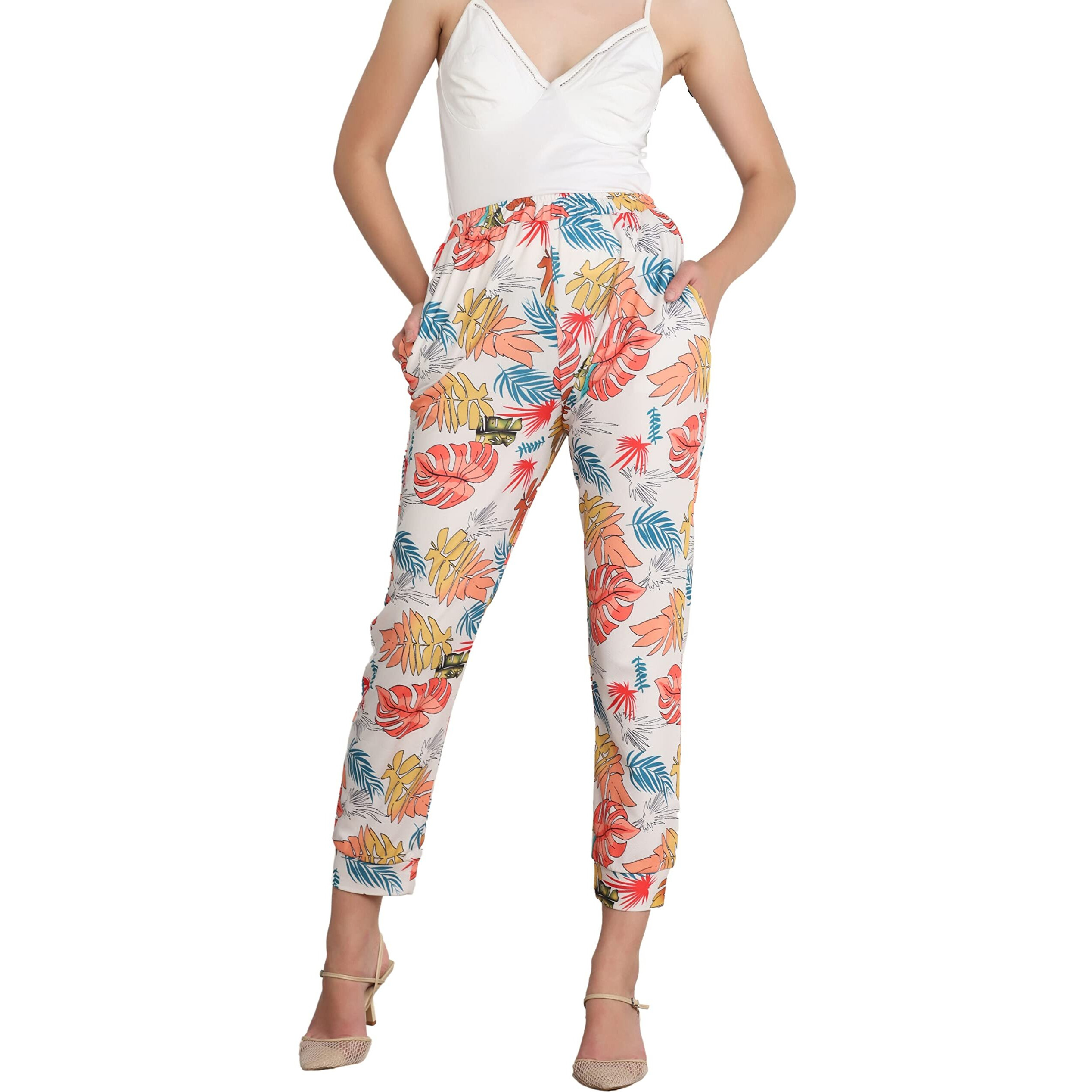 Greciilooks Womens Rayon Jogger Regular Fit Track Pants (Red-Blue, Medium)