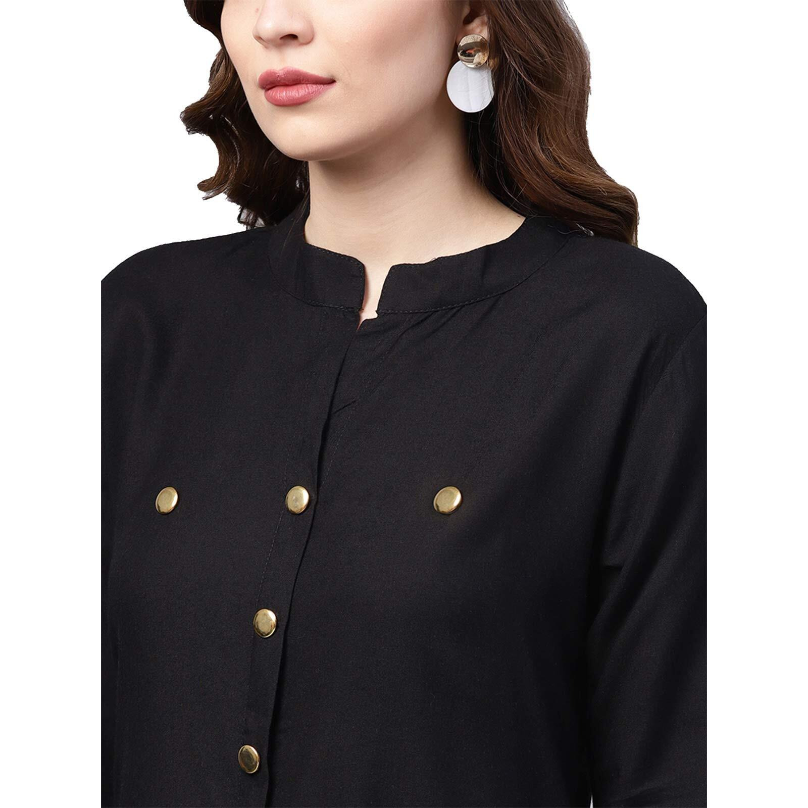 Ishin Women's Rayon Black & White Solid A-Line Kurta Set With Palazzo