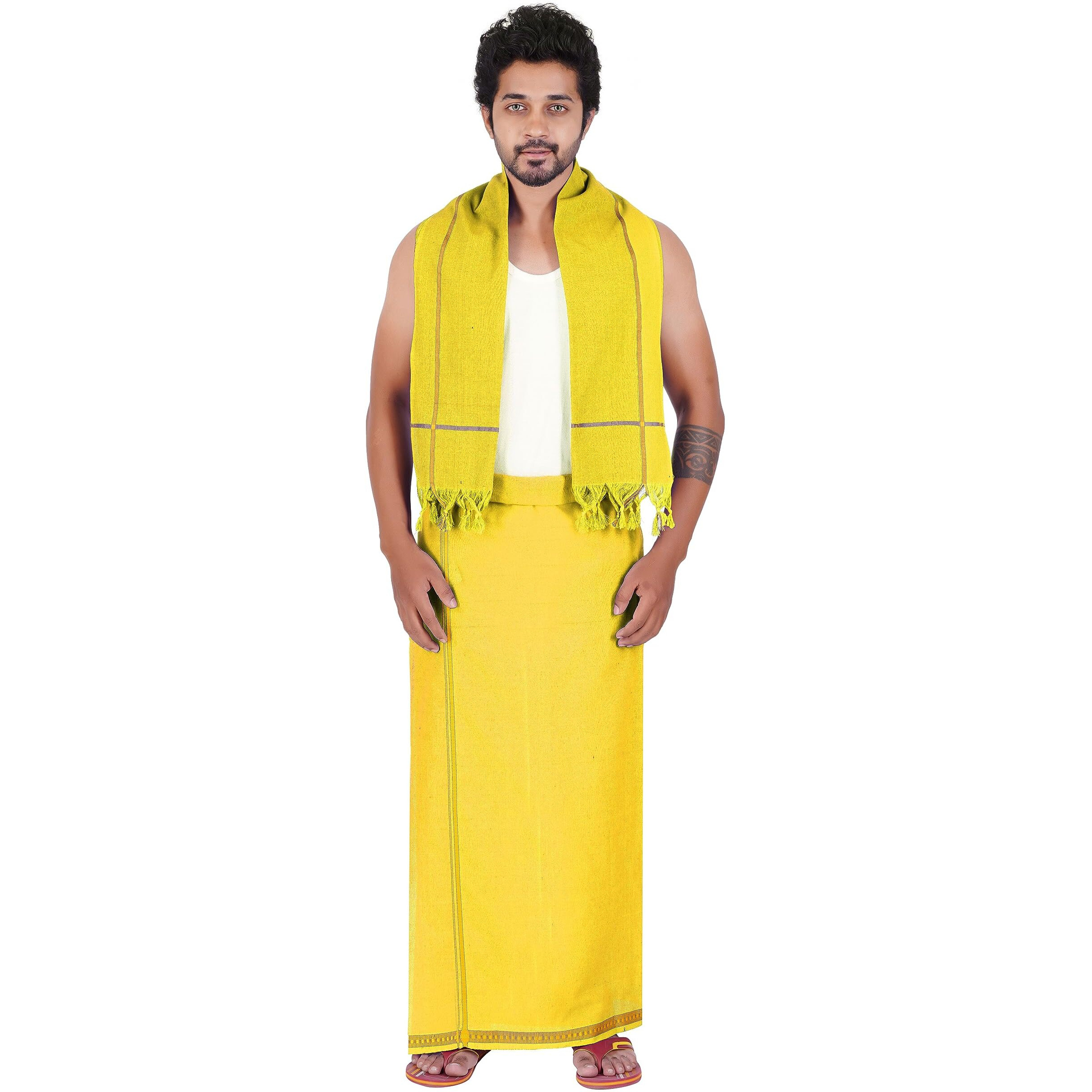 Prakasam Cotton Men's Pure Cotton Colour Dhoti (1.26X1.90Mtrs) With Matching Towel (0.74X1.50Mtrs) Set