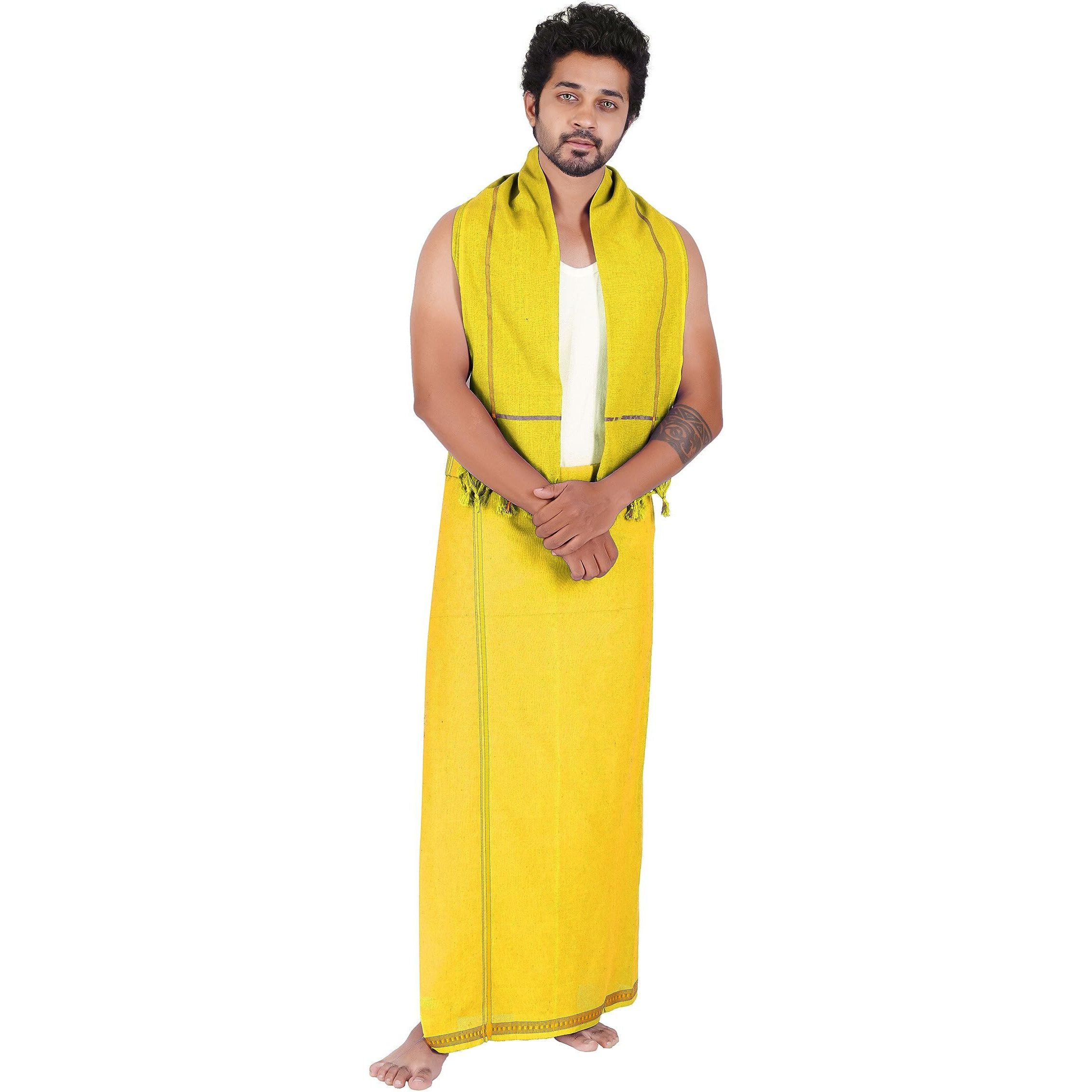 Prakasam Cotton Men's Pure Cotton Colour Dhoti (1.26X1.90Mtrs) With Matching Towel (0.74X1.50Mtrs) Set