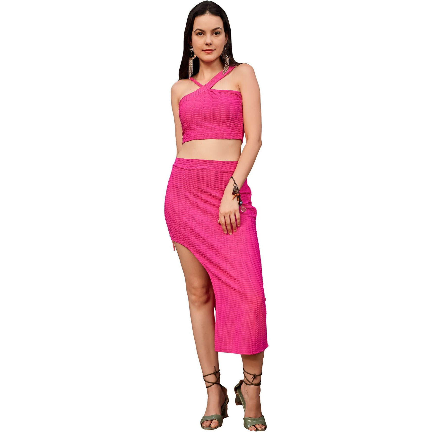 Purvaja Womens Midi Co-Ords (Sily-002-Pink_Pink_Small)