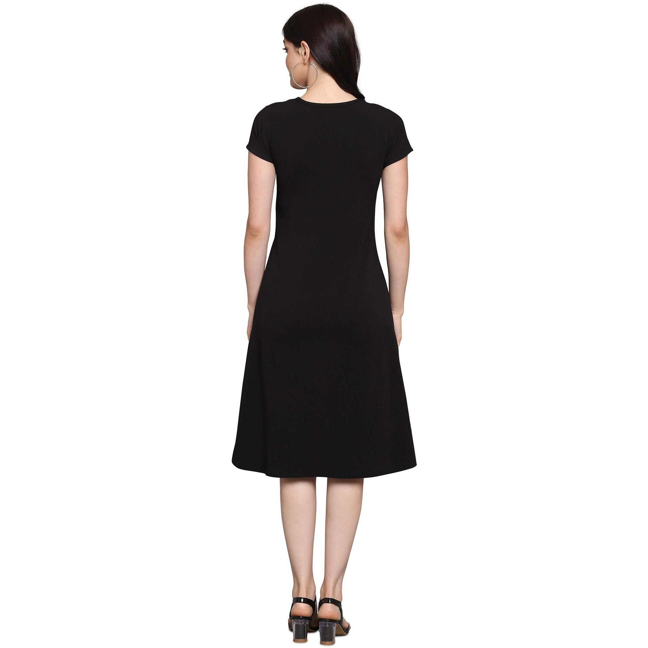 Purvaja Womens Fit & Flare Dress(Lucy-052-Pe-Bl_Peach-Black_Large)