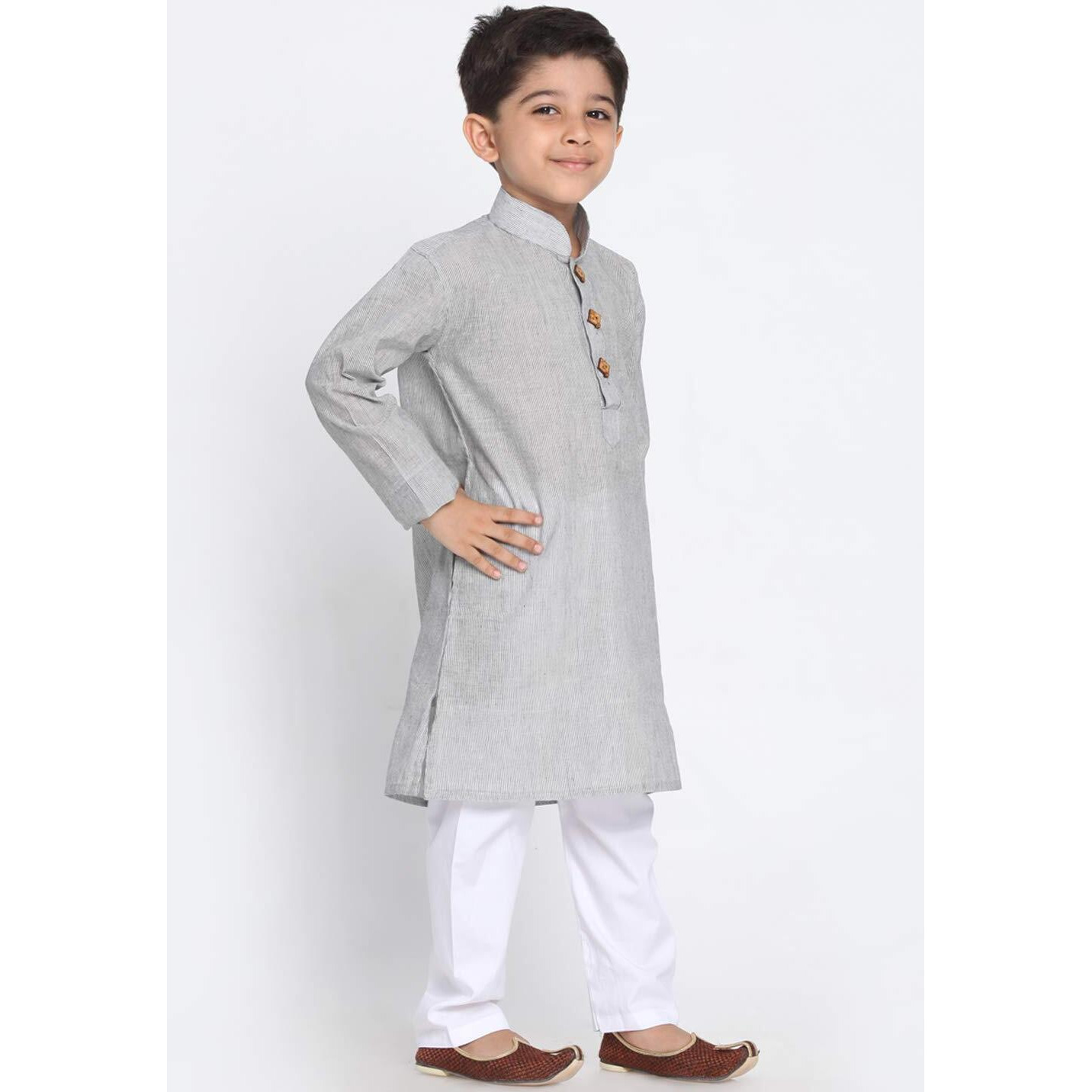 Jbn Creation Boys Pure Cotton Ash Grey And White Kurta Pyjama Set - Ethnic Elegance For Festivals | Comfortable Traditional Pure South Handloom Cotton Kurta Pyjama For Kids_Jbnbk070Gynpwh_30